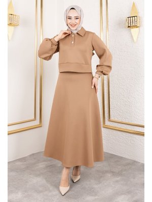 Tesettür Dünyası Camel Scuba Etekli Takım