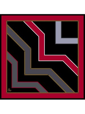 19v69 ITALIA Geometrik Desen Seri Twill Eşarp Askısı İle Birlikte 90x90 Cm Kırmızı, Siyah, Gri, Gold