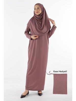 Plistre 2133_tek Parça Kaymaz Başörtülü Namaz Elbisesi Boneye Son