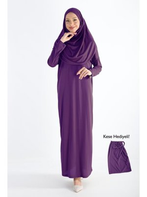 Plistre 2133_tek Parça Kaymaz Başörtülü Namaz Elbisesi Boneye Son