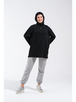 Plistre 2255_reglan Kollu Minimal Baskılı Basic Oversize Rahat Kalıp Tunik