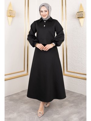 Tesettür Dünyası Siyah Scuba Etekli Takım