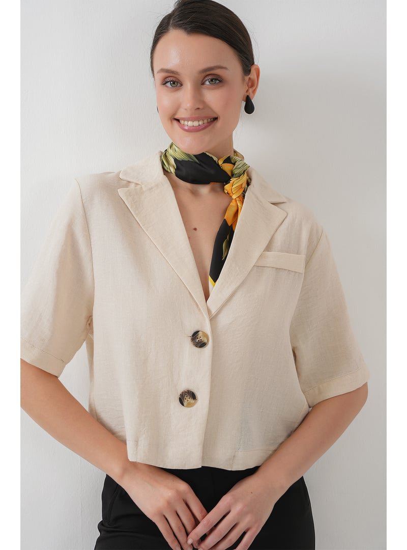 Bigdart M. Krem Crop Keten Ceket