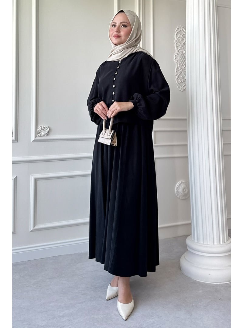 InStyle Düğmeli Tencel Etekli Siyah Takım