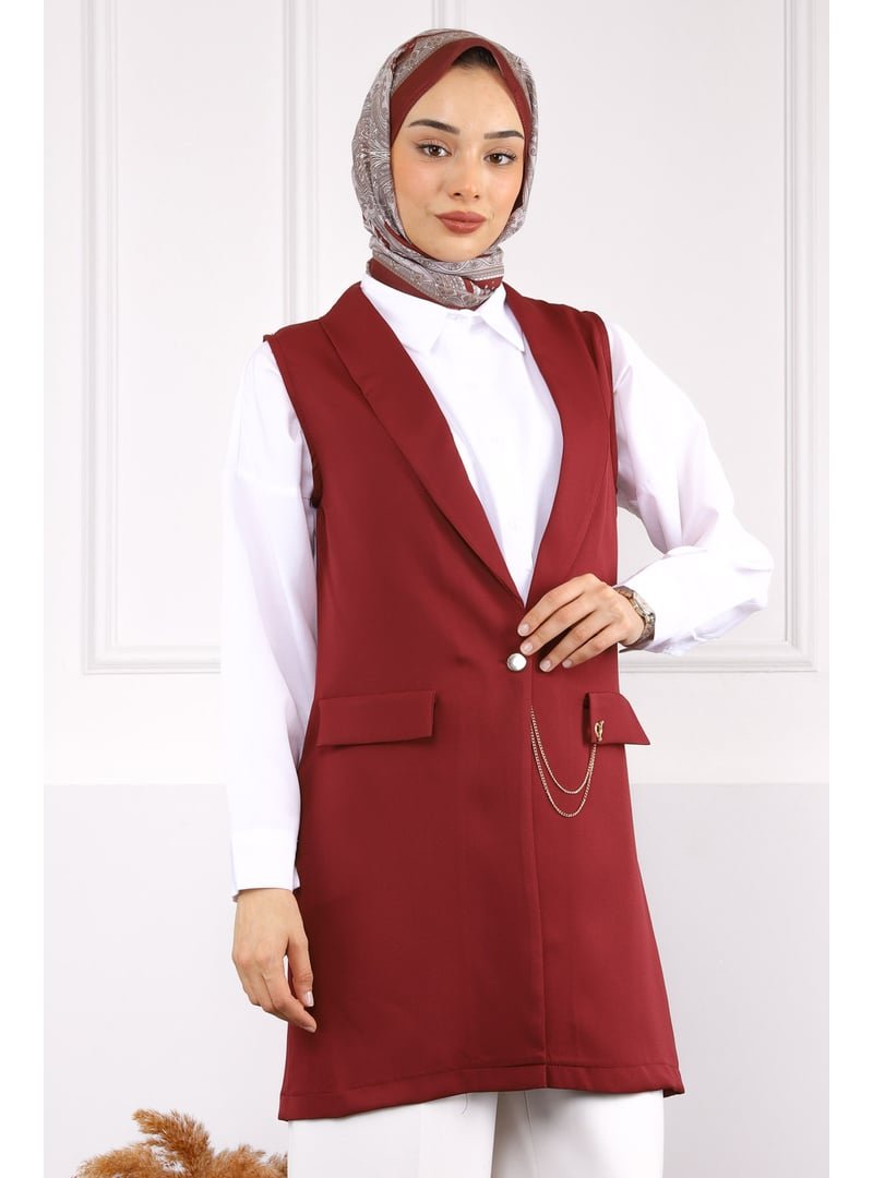 İmaj Butik Bordo Duble Zincirli Yelek