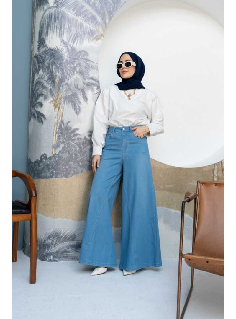 Neways Açık Mavi Denim Pantolon Etek