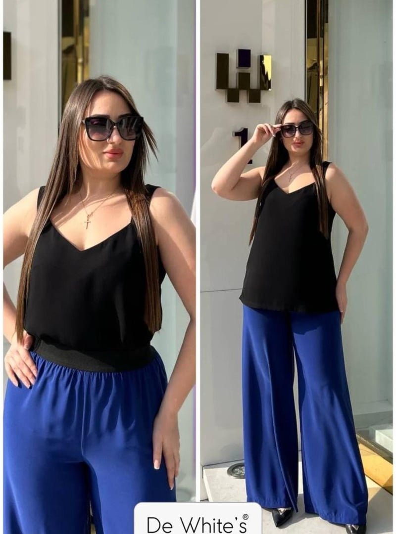 De White`s Büyük Beden Bel Kısmı Lastikli Pantolon Saks