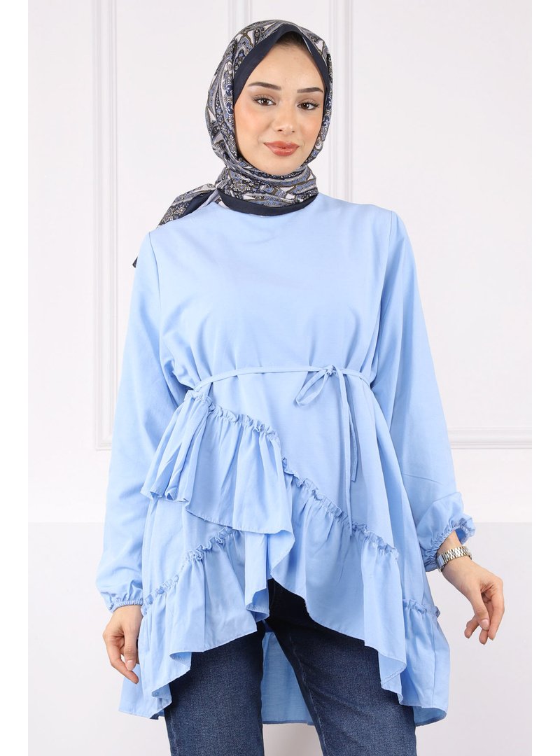 İmaj Butik Bebe Mavi Eteği Katlı Fırfırlı Tunik