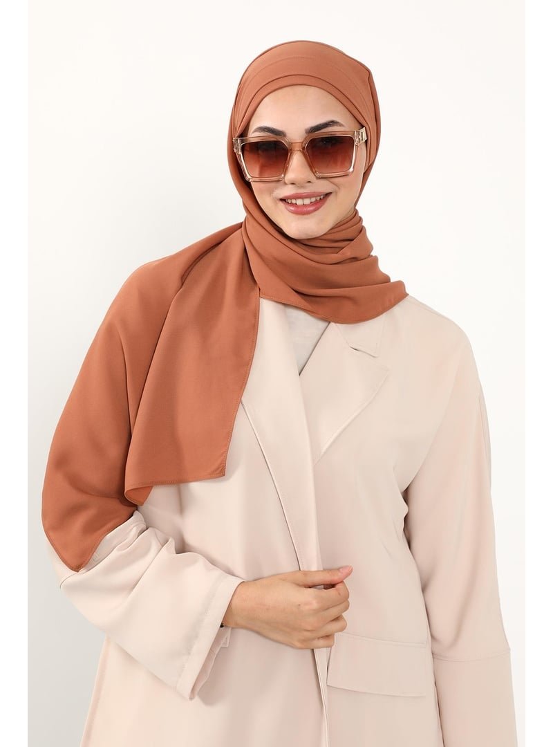 Aisha`s Design Açık Tarçın Önü Pileli Tasarım Krep Pratik Şal,ps