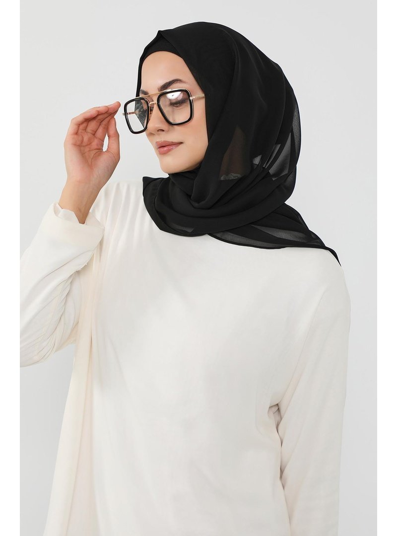 Aisha`s Design Siyah Penye İç Boneli Pratik Şifon Şal,ps