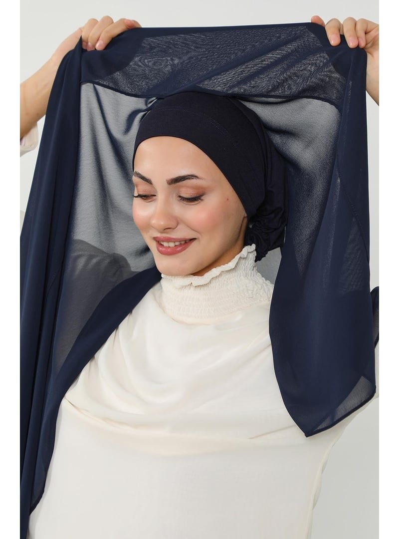 Aisha`s Design Lacivert Penye İç Boneli Pratik Şifon Şal,ps