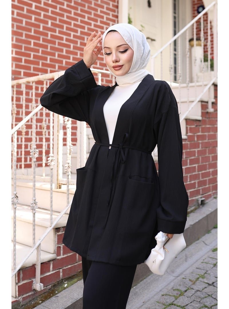 Misskayle Siyah Cep Detaylı Kimono Takım