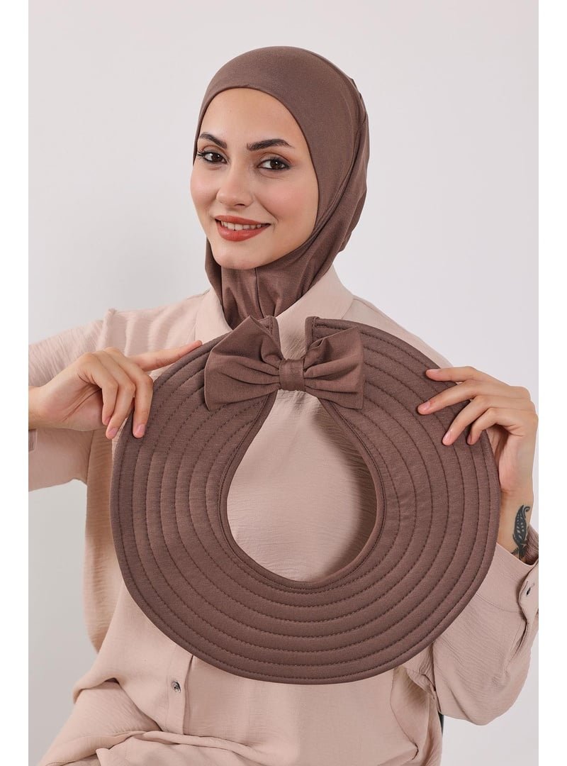Aisha`s Design Çikolata Türban Üzeri Penye Pratik Tak Çık Fiyonklu Şapka,sp 4,sp