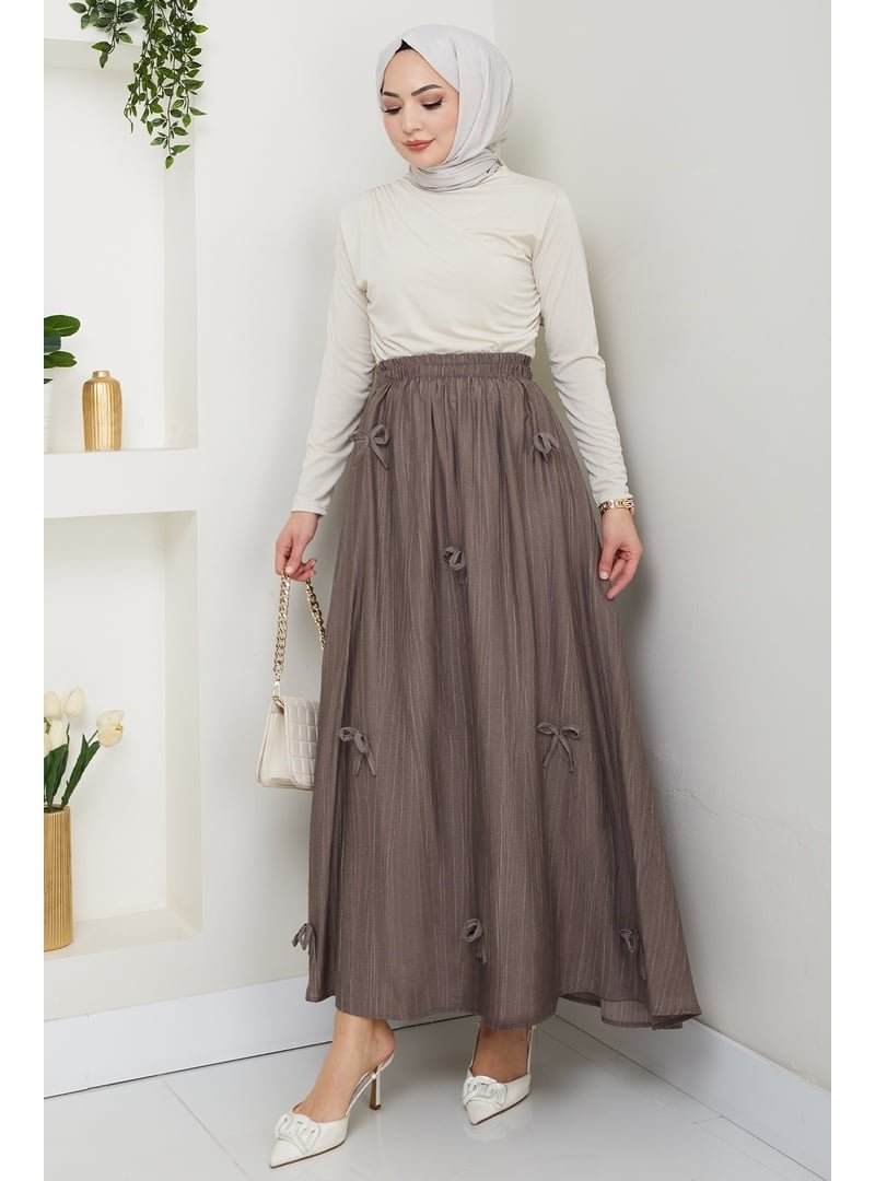 InStyle Fiyonk Detay Beli Lastikli Vizon Etek