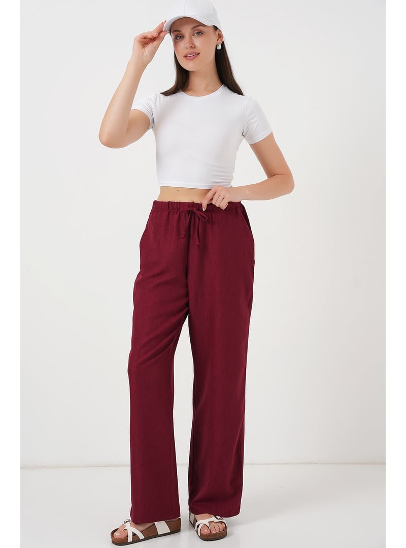 Bigdart Bordo Geniş Paça Keten Pantolon