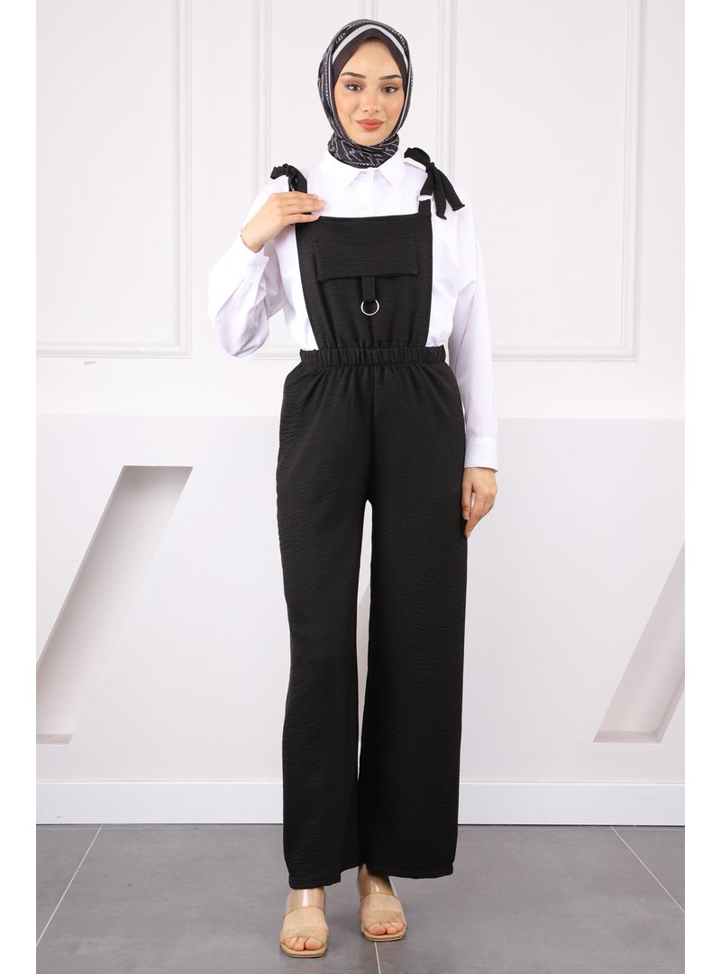 İmaj Butik Siyah Cep Detaylı Tulum