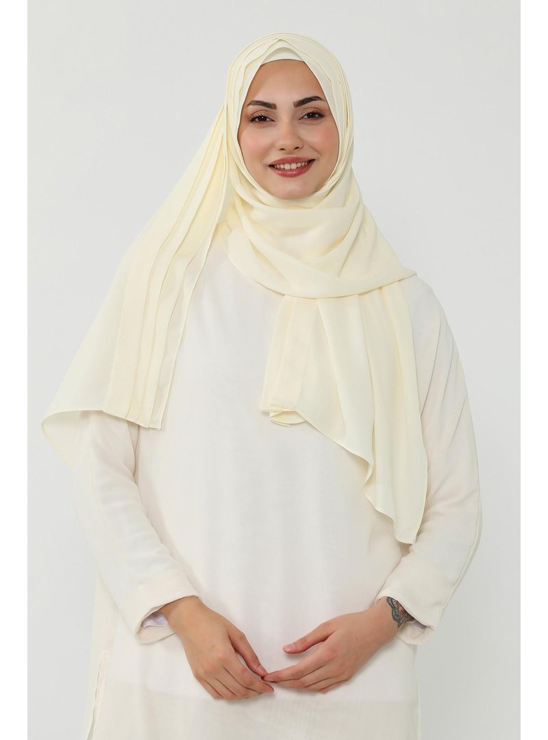 Aisha`s Design Krem Penye İç Boneli Pileli Krep Şal,ps