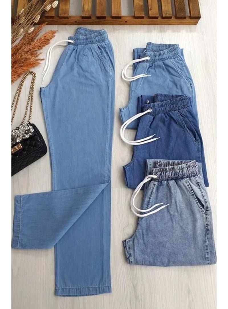 Bestenur Mavi Beli Lastikli Kot Pantolon