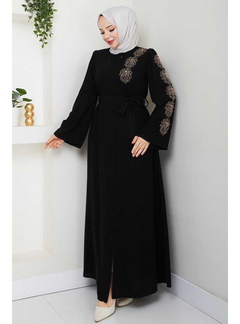 InStyle Sarı İncili Siyah Ferace