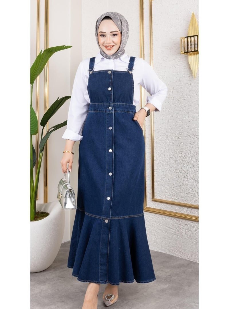 Harmatime butik Askılı Eteği Fırfırlı Kot Salopet