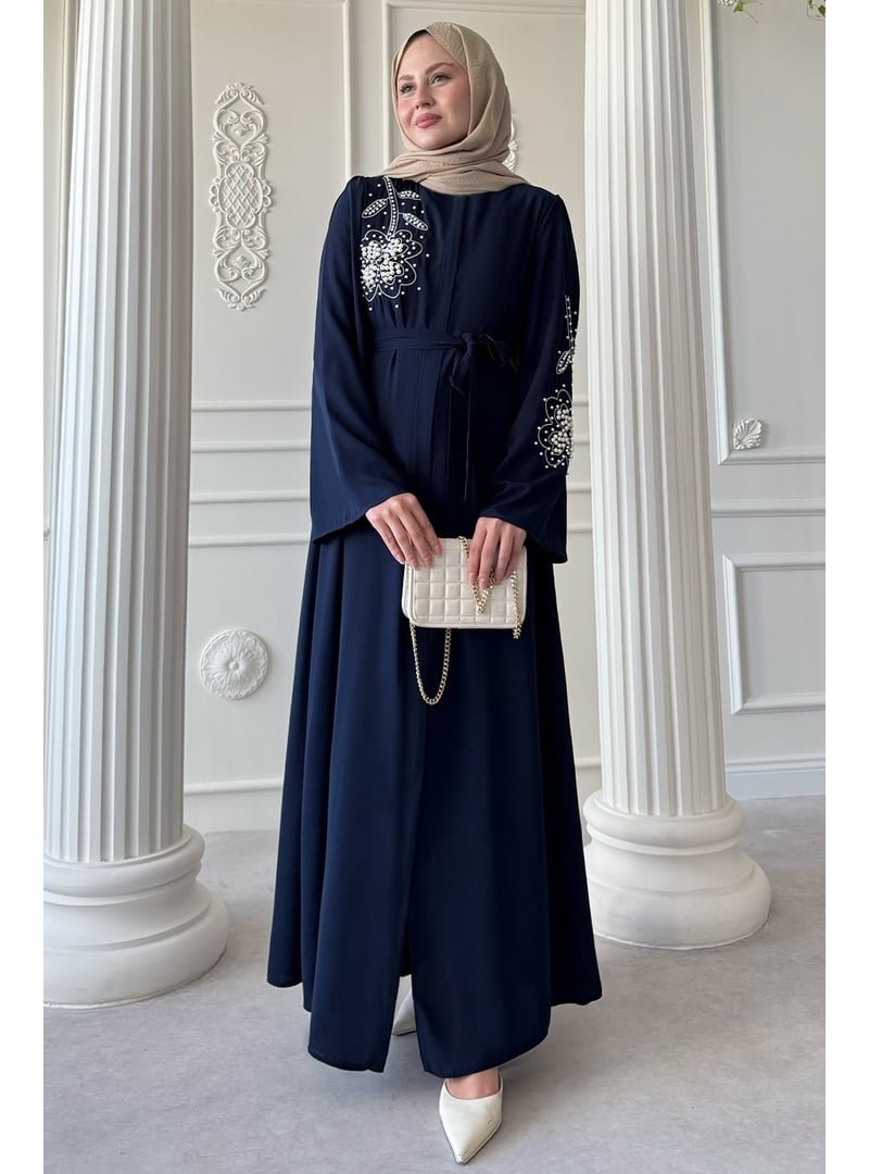 InStyle Beyaz İncili Lacivert Ferace