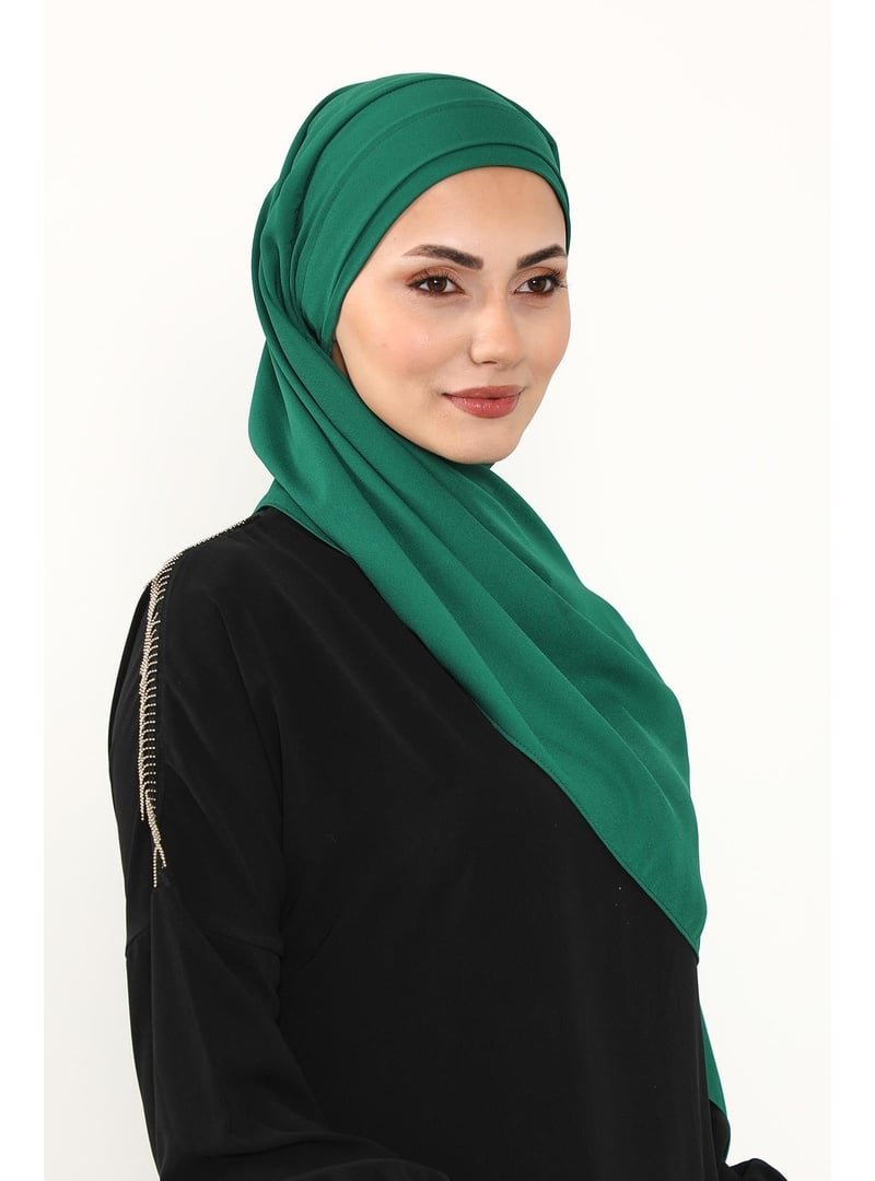 Aisha`s Design Yeşil Önü Pileli Tasarım Krep Pratik Şal,ps