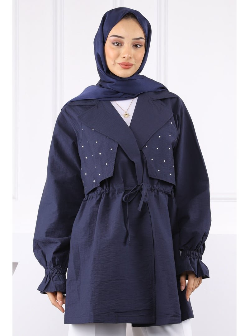 İmaj Butik Lacivert Kruvaze Yaka Önü Taşlı Ceket