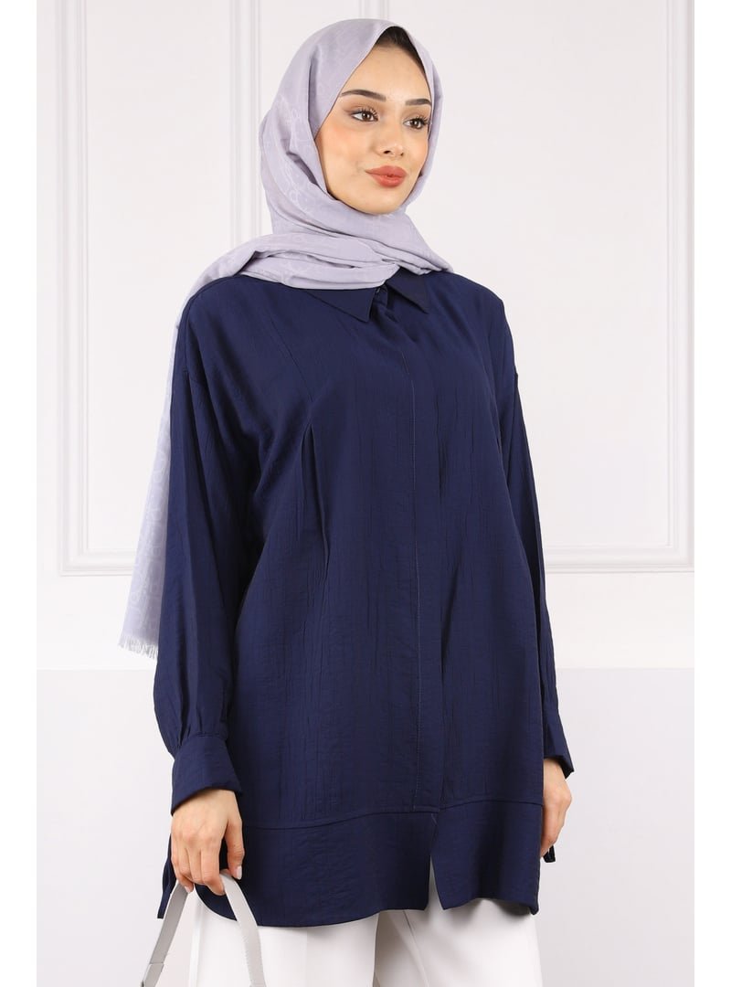 İmaj Butik Lacivert Kol Bağlamalı Tunik