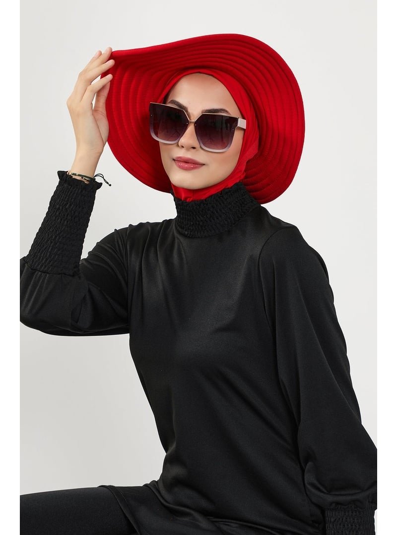 Aisha`s Design 5sn Kırmızı Çıkarılabilir Arkası Fiyonklu Ninja Bone Ve Şapkalı (deniz,havuz) Yüzücü Bonesi,s