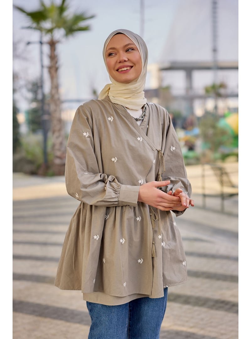 Locco Moda Nakış İşlemeli Yandan Bağlamalı Tunik Küf Yeşil