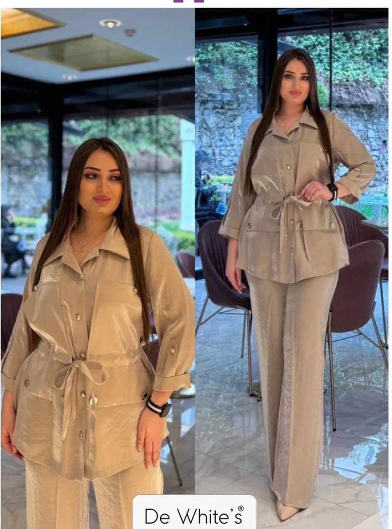 De White`s Büyük Beden Beli Lastik Detaylı Pantolon Bej