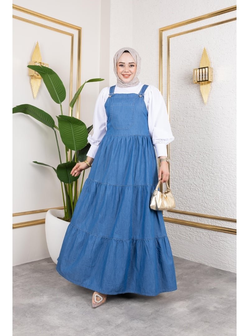 Harmatime butik Askılı Fırfırlı Kot Salopet
