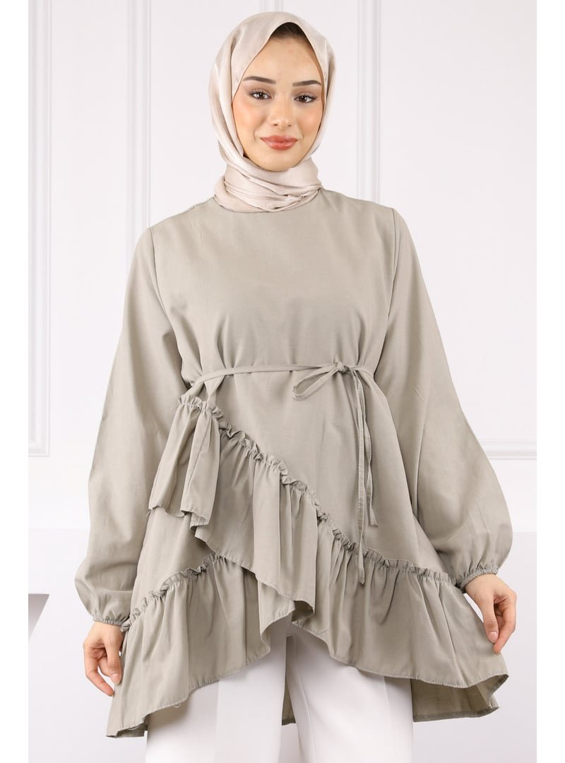 İmaj Butik Haki Eteği Katlı Fırfırlı Tunik