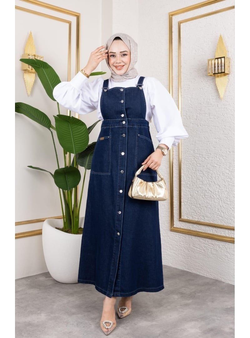 Harmatime butik Askılı Lacivert Denim Salopet