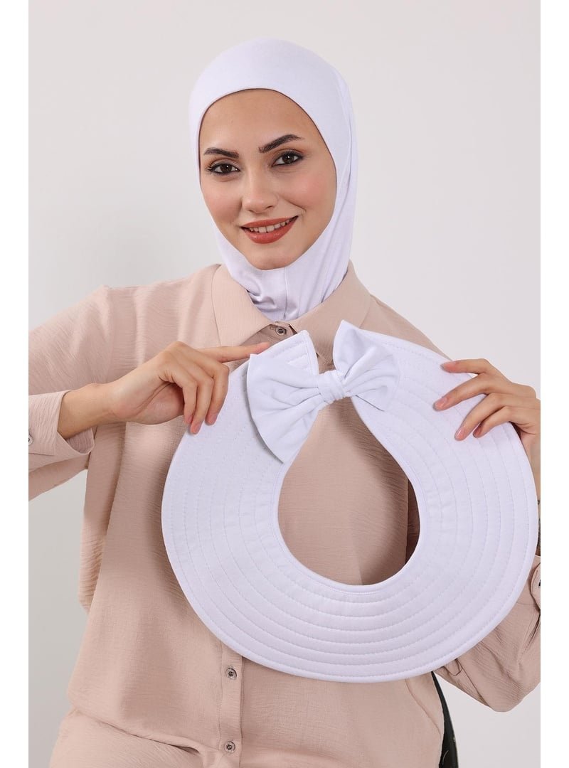 Aisha`s Design Beyaz Türban Üzeri Penye Pratik Tak Çık Fiyonklu Şapka,sp 4,sp