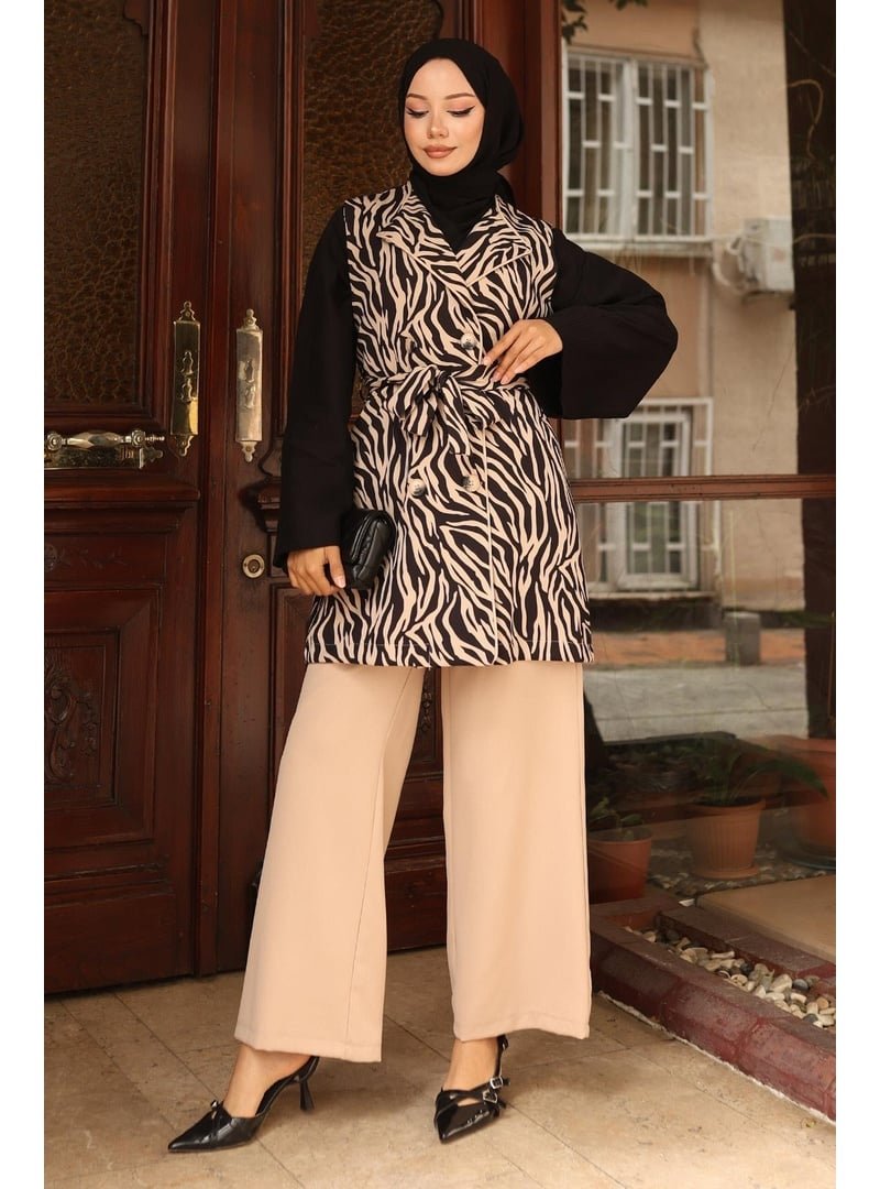 MISSVALLE Bej Zebra Desenli İkili Takım