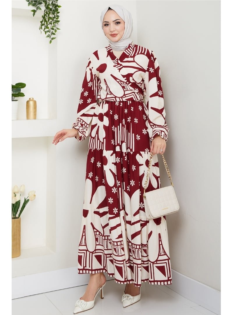 InStyle Çiçekli Geometrik Desen Bordo Viskon Takım