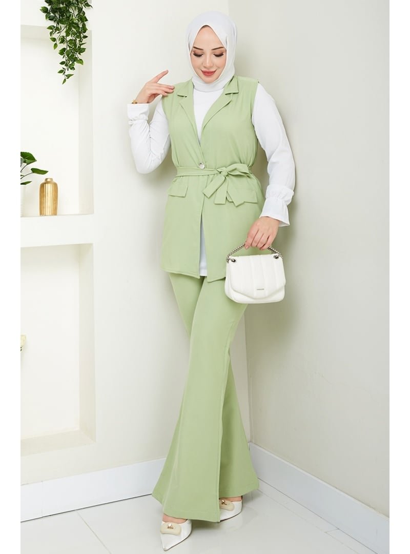 Bestenur Mint Niyar Yelek Pantolon İkili Takım