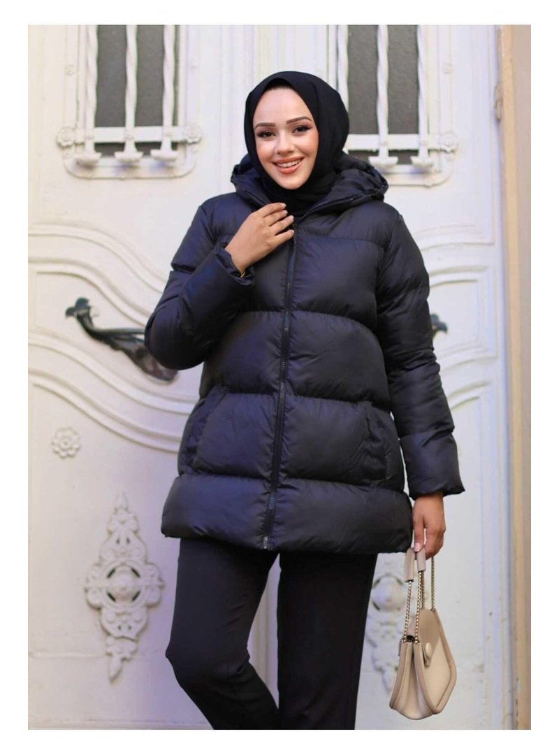 Harmatime butik Kapüşonlu Önden Cepli Şişme Mont
