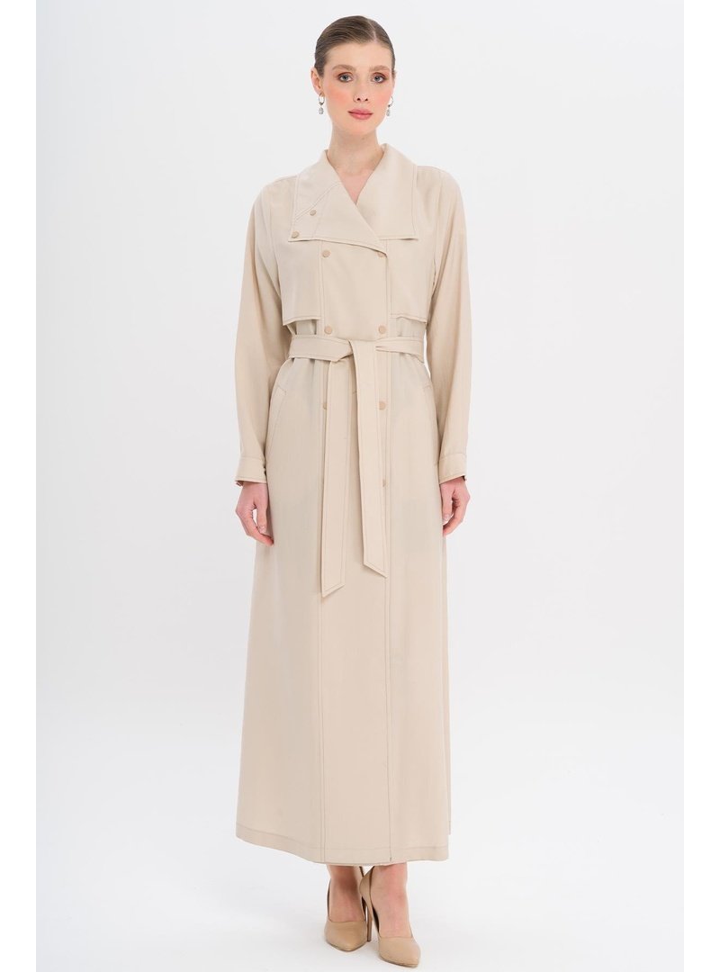 Olcay Mendil Yaka Pelerin Ve Çıt Detaylı Astarsız Modal Kap Taş