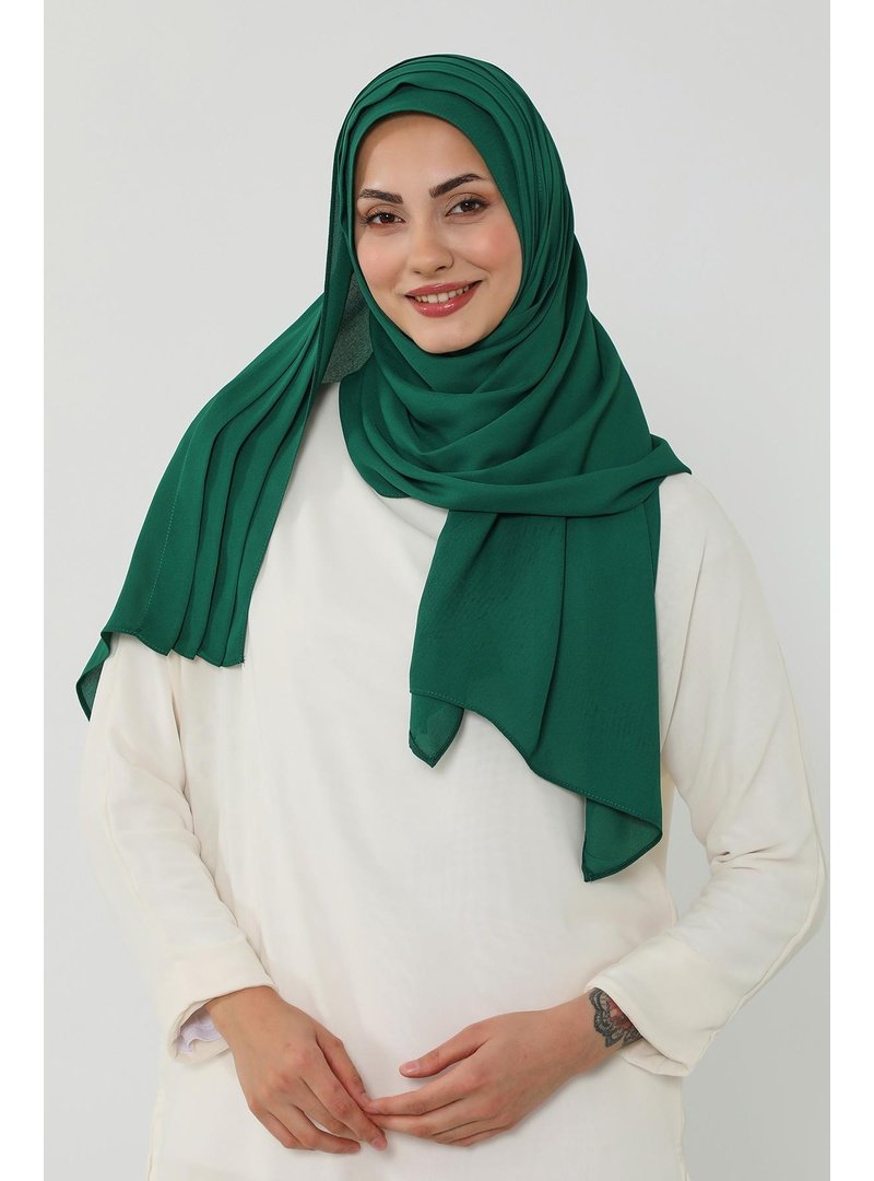 Aisha`s Design Yeşil Penye İç Boneli Pileli Krep Şal,ps