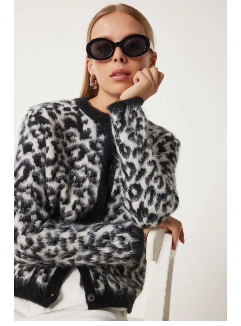 Harmatime butik Yünlü Örme Leopar Hırka
