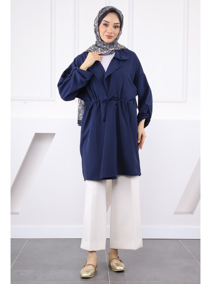 İmaj Butik Lacivert Kruvaze Yaka Büzgülü Ceket