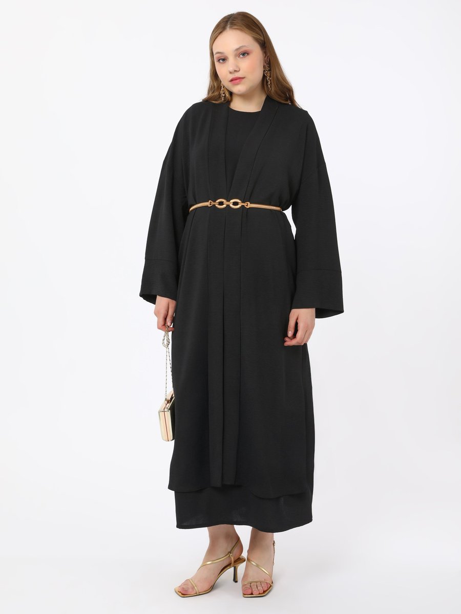 Alia Siyah Büyük Beden Düz Renk Abaya Ferace