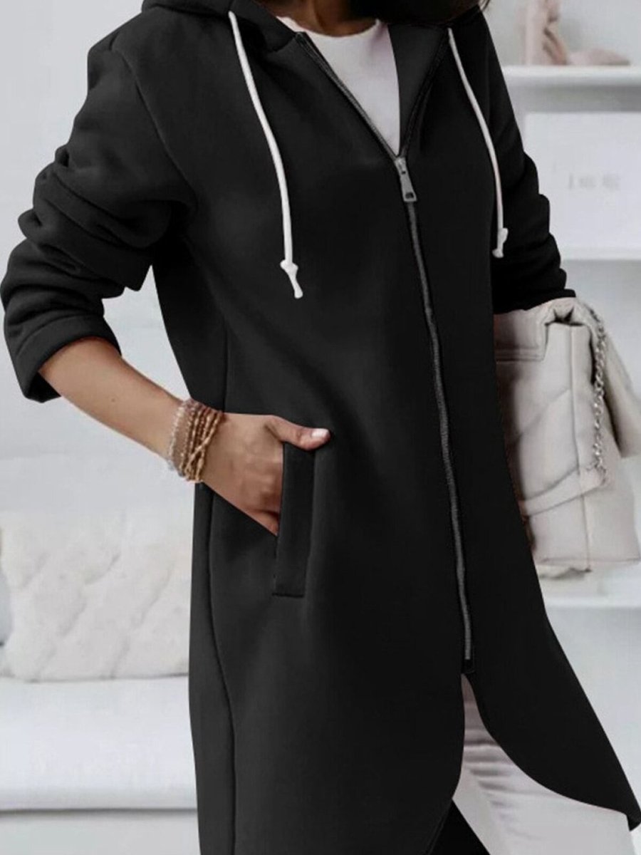 Ladyrosi Siyah Uzun Fermuarlı Kapüşonlu Tunik