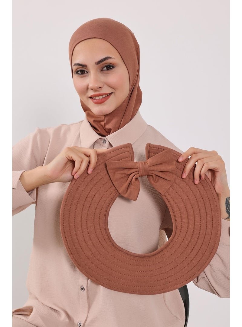Aisha`s Design Koyu Kahve Türban Üzeri Penye Pratik Tak Çık Fiyonklu Şapka,sp 4,sp