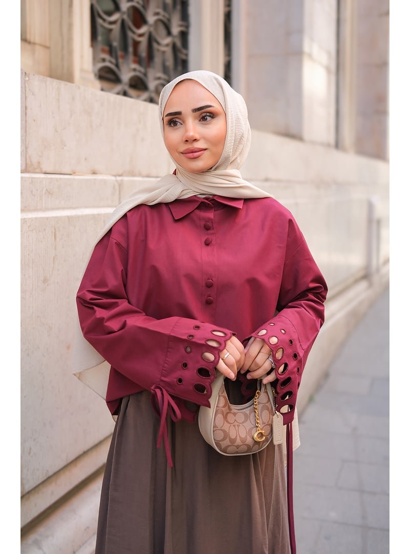 Locco Moda Bordo Kolu Nakışlı Gömlek