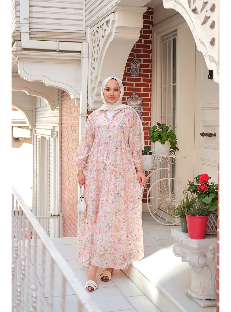 Locco Moda Pudra Çicek Desenli Elbise