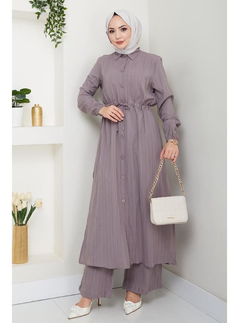 InStyle Uzun Tunikli Pantolonlu Kaş Vizon Takım