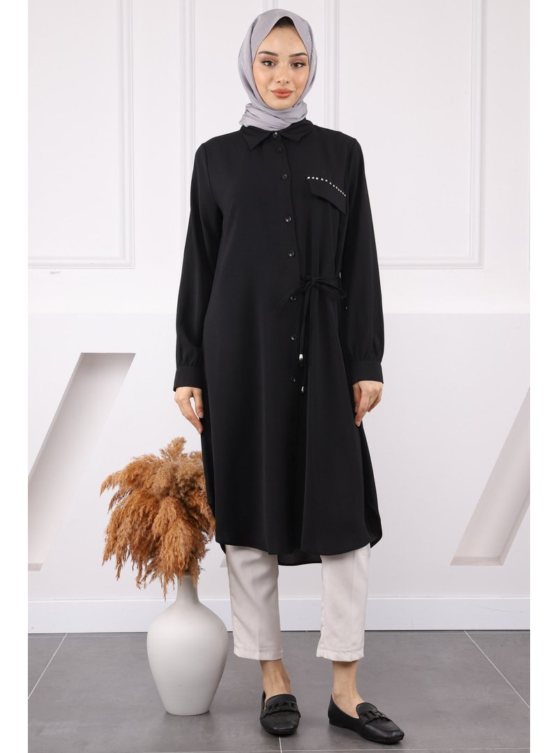 İmaj Butik Siyah Yan Bağlamalı Linda Tunik